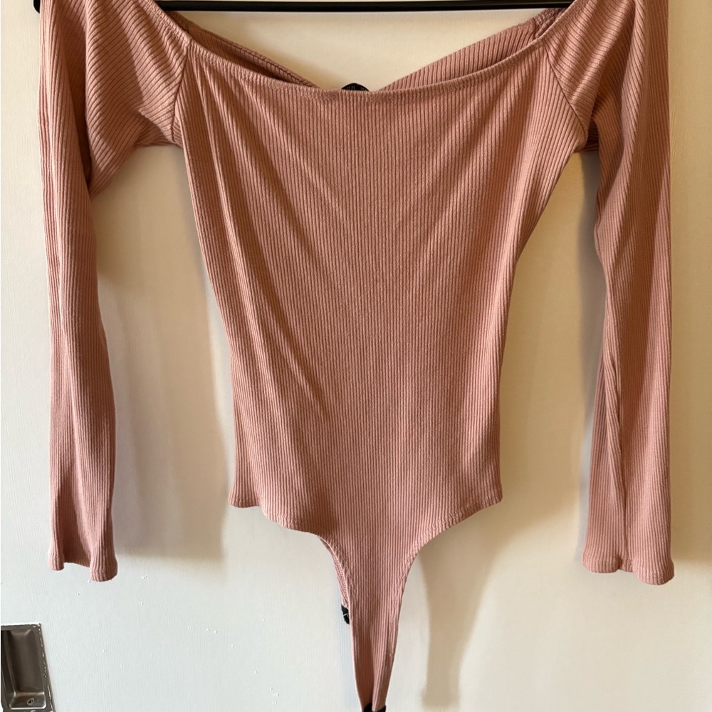 Women's Pink Off-Shoulder Ribbed Bodysuit